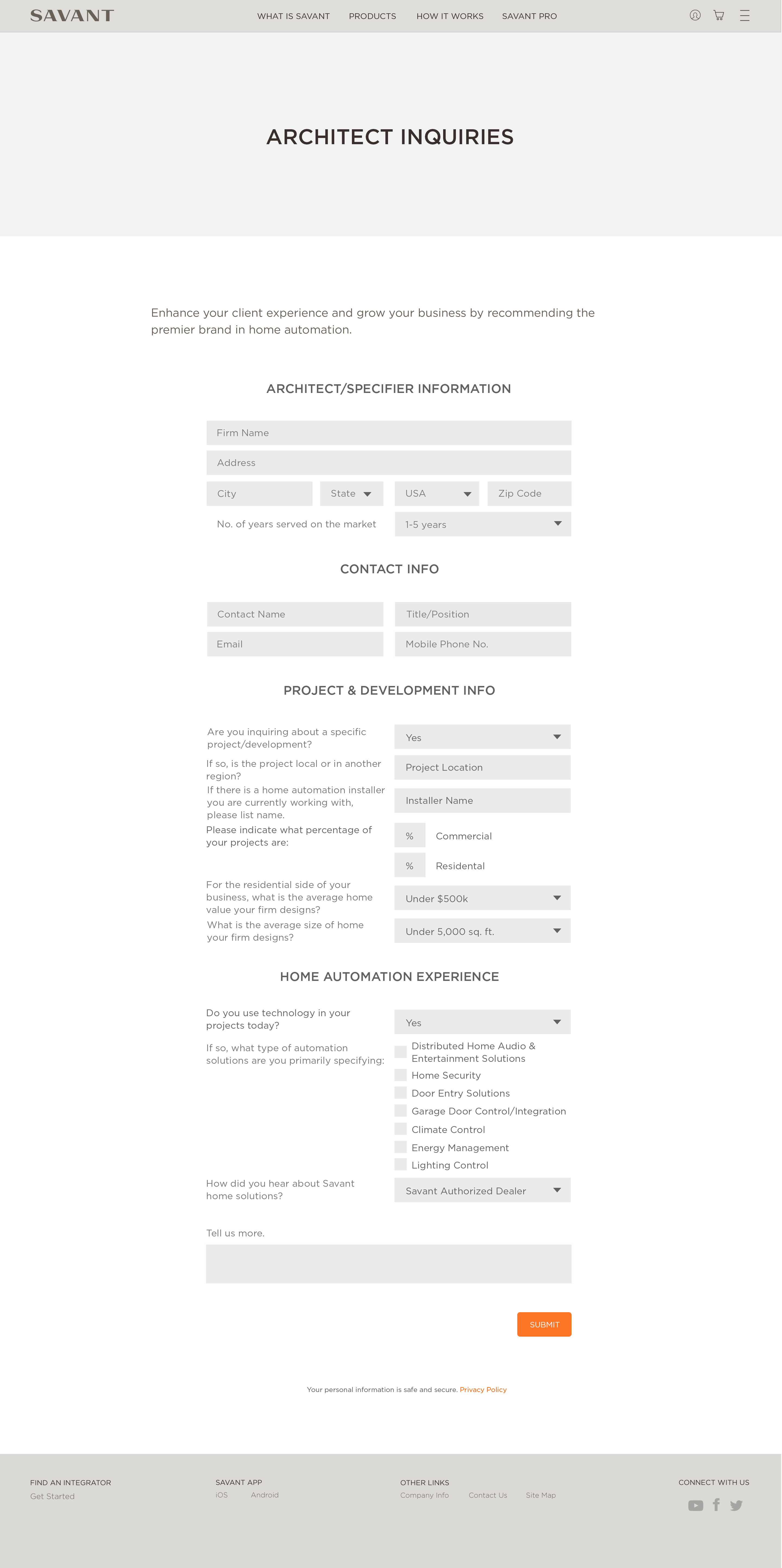 Architect form webpage